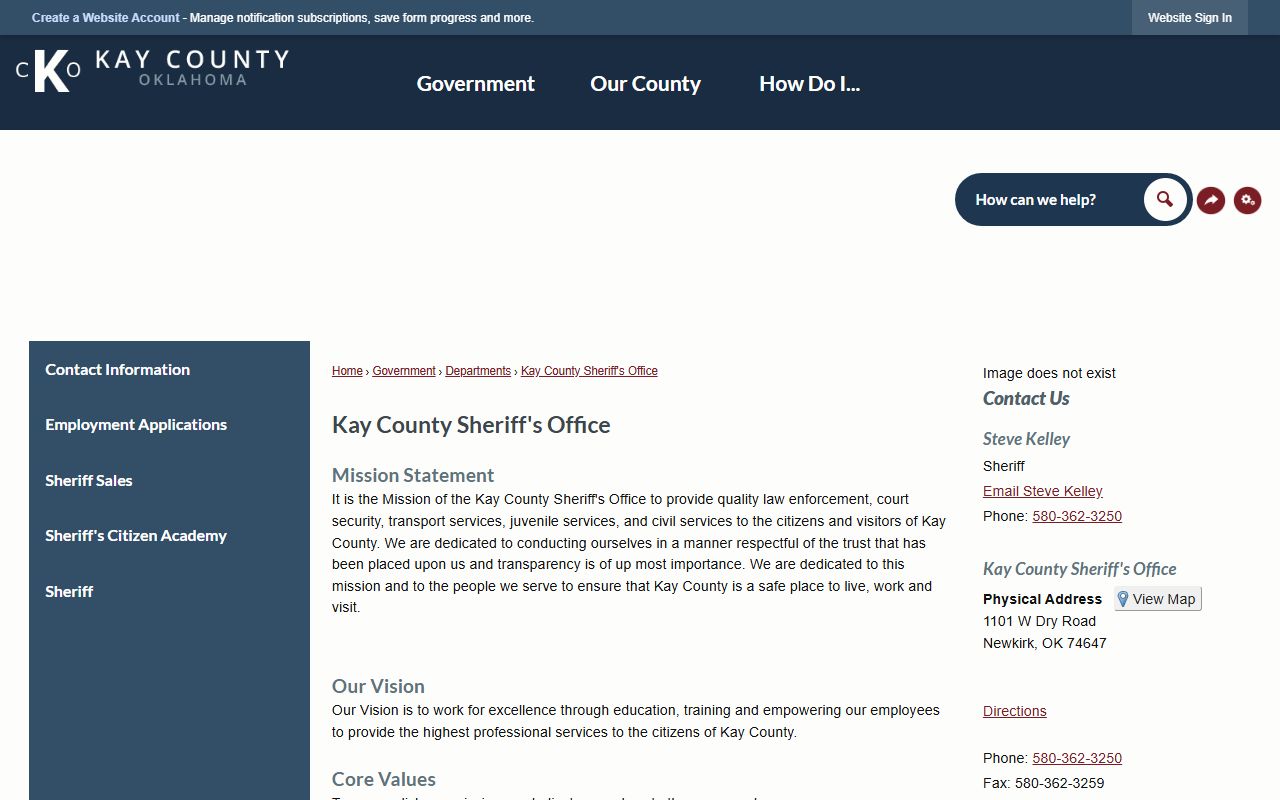 Kay County inmate population sheriff detention contact page