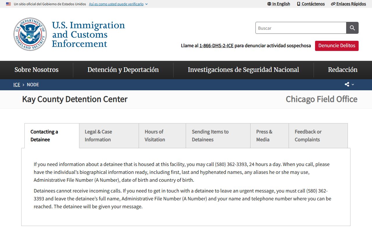 ICE Kay County Detention Center inmate locator and detention facility listing