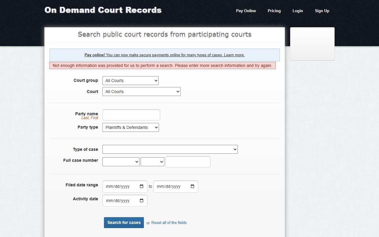 Kay County court records after arrest ODCR search fields